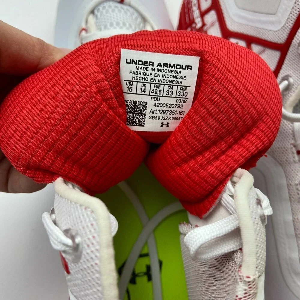 Under Amour‎ White and Red Banshee Mid MC Lacrosse Shoes Size 15